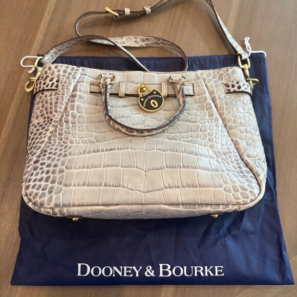 Dooney & Bourke Croc-Embossed Shoulder Bag in Cream and Tan - Picture 1 of 5